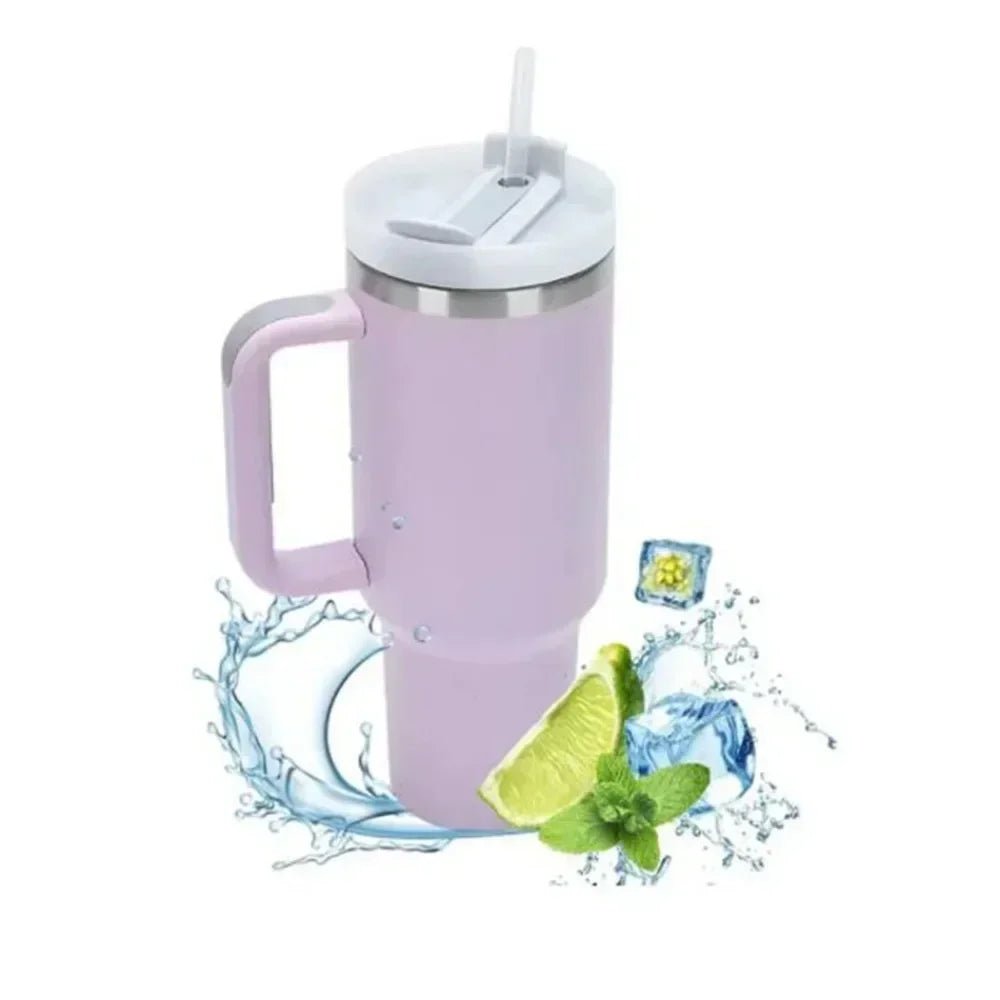 Isolierte Trinkflasche 1200ml aus Edelstahl mit Strohhalm und Griff - KelMix - Shop