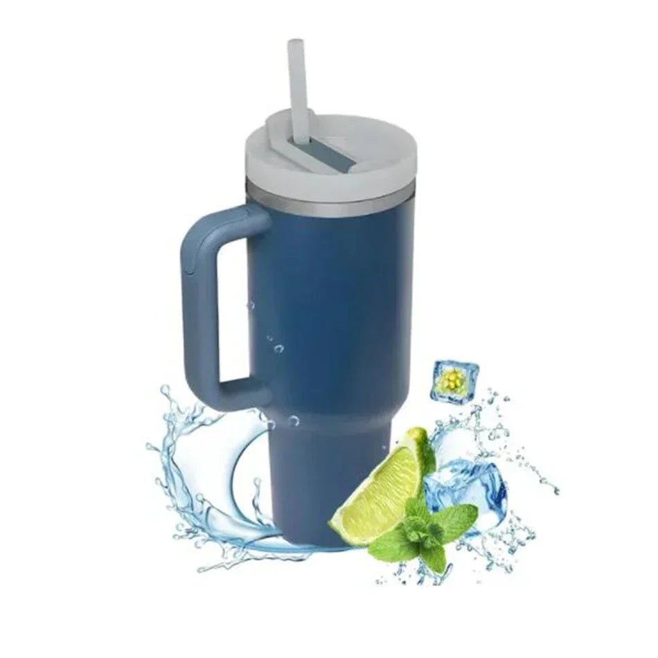 Isolierte Trinkflasche 1200ml aus Edelstahl mit Strohhalm und Griff - KelMix - Shop