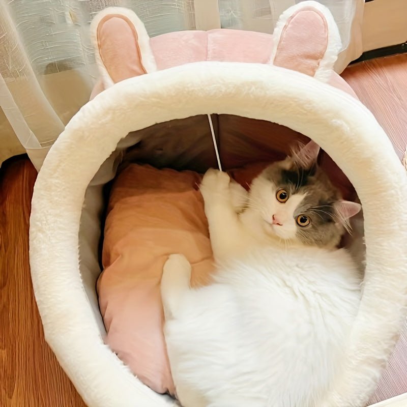 Katzenhöhle mit waschbarem Kissen - Gemütliches Katzenbett mit rutschfestem Boden - KelMix - Shop