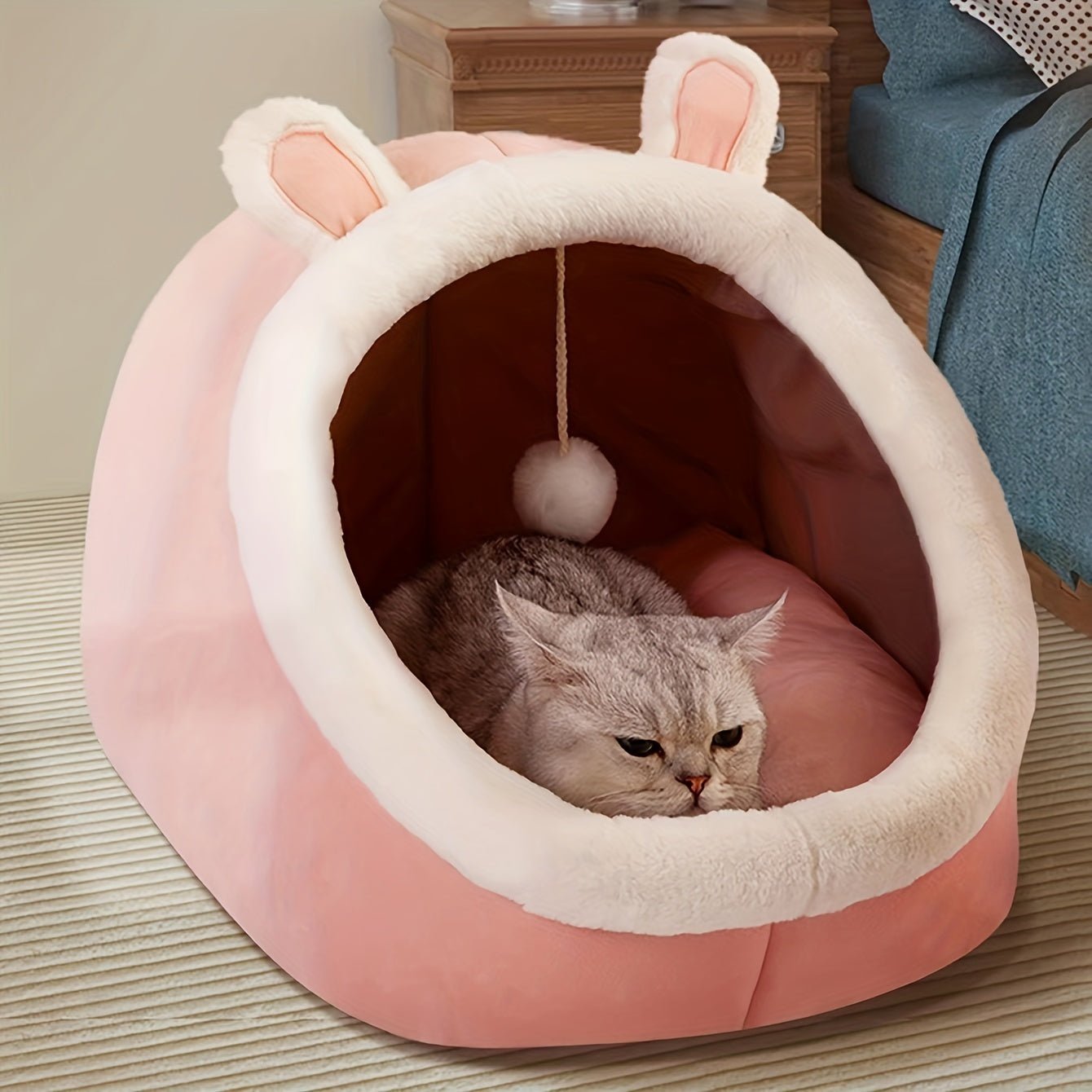 Katzenhöhle mit waschbarem Kissen - Gemütliches Katzenbett mit rutschfestem Boden - KelMix - Shop
