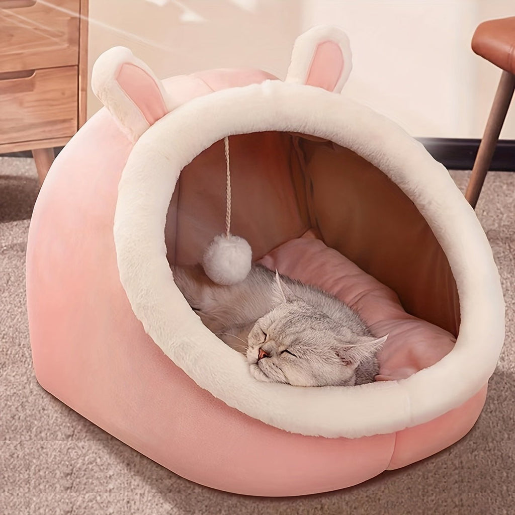 Katzenhöhle mit waschbarem Kissen - Gemütliches Katzenbett mit rutschfestem Boden - KelMix - Shop