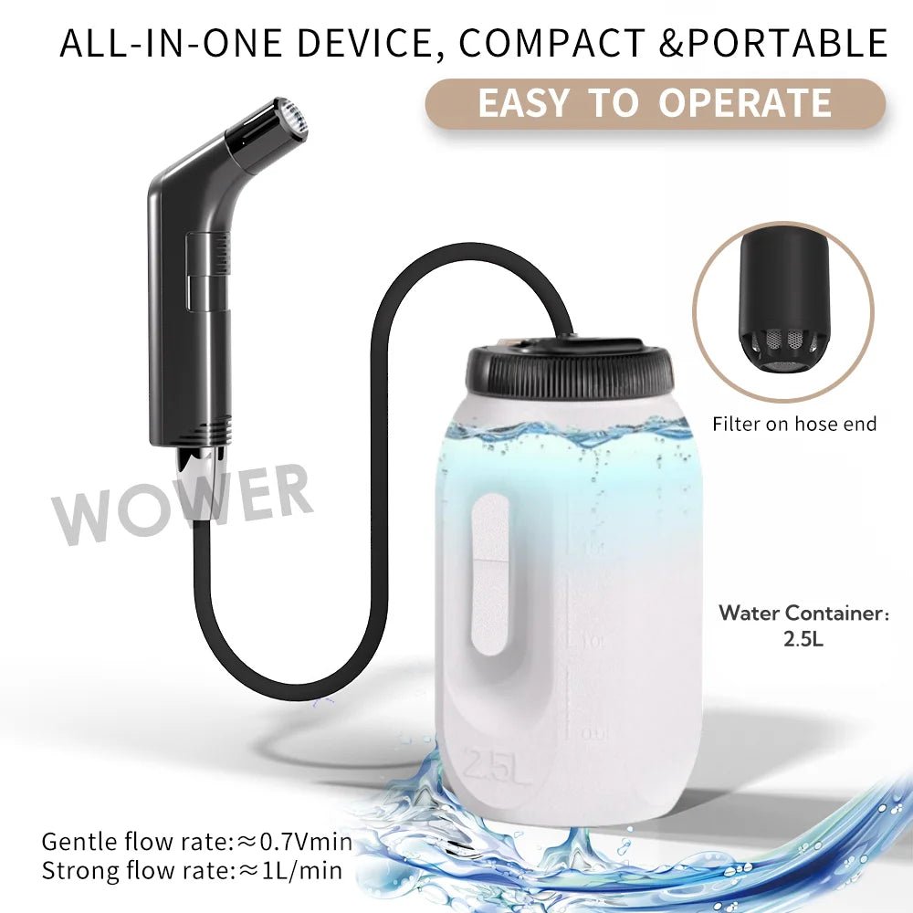 Tragbares elektrisches Bidet 2.5L – Wiederaufladbar, mobil, hygienisch – Für Reisen, Camping & unterwegs - KelMix