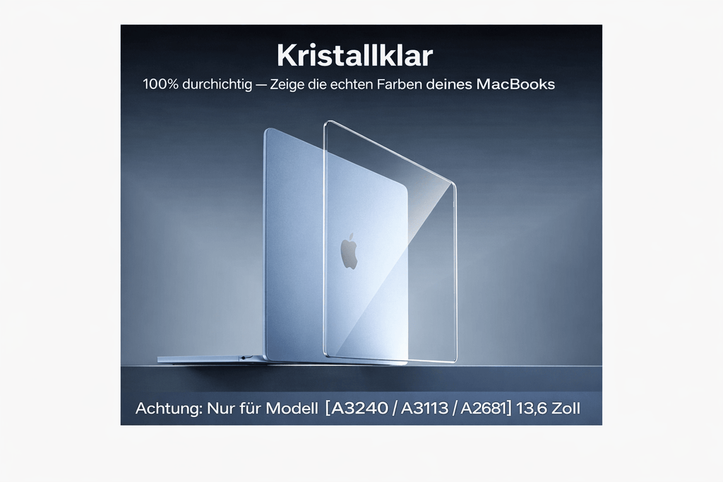 Ultra - klare Hartschalen - Hülle für 13.6" MacBook Air (M4 - M2 2022 - 2025) – Kristallklar, robust, schützt vor Kratzern und Stössen - KelMix - Shop